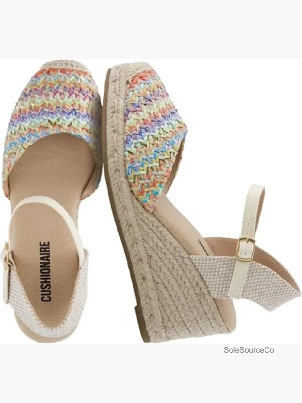Woven Espadrille Wedge Sandals, Adjustable Ankle Strap, Cushioned Footbed,